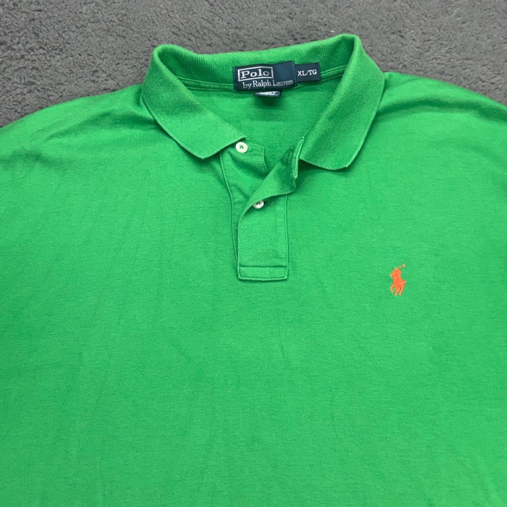Polo Ralph Lauren Polo Shirt Mens XL Green Short Sleeve Orange Pony Logo